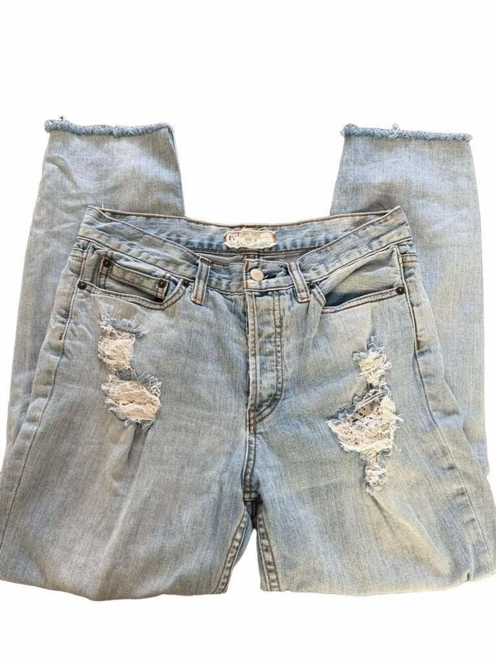 Free People Distressed Light Wash Denim Jeans Size 28